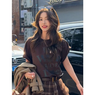 大码 上衣女复古条纹网纱半身裙两件套 胖MM慵懒风休闲宽松显瘦短袖