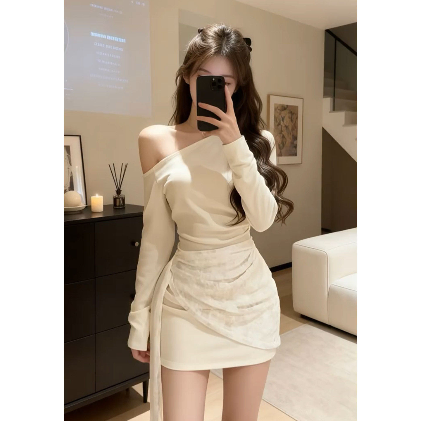 大码胖mm韩系小香风斜肩连衣裙女装春季高级感收腰修身显瘦包臀裙,女装/女士精品,连衣裙,淘宝优惠券,粉丝福利购,淘宝优惠卷