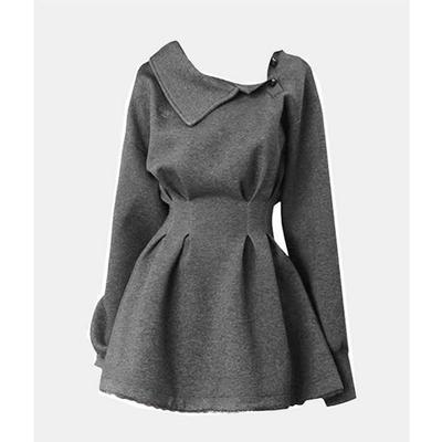 斜肩翻领独特设计收腰连衣裙