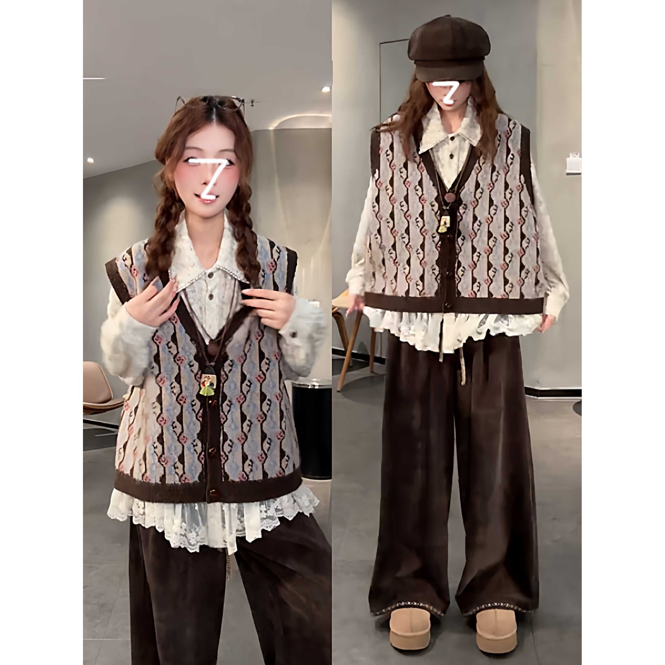 蕾丝拼接长袖衬衫内搭绝美上衣女