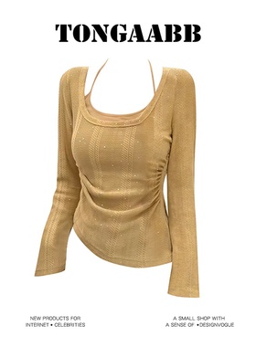TONGAABB【月落星河】2025秋季镂空挂脖显瘦针织上衣