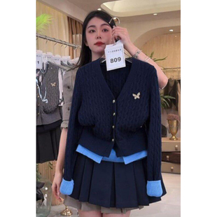 大码胖mm简约风针织衫毛衣上衣短款半身裙两件套女春季时尚一整套