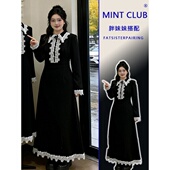 胖mm法式 气质蕾丝拼接收腰A字长裙女春季 新款 大码 修身 绝美连衣裙