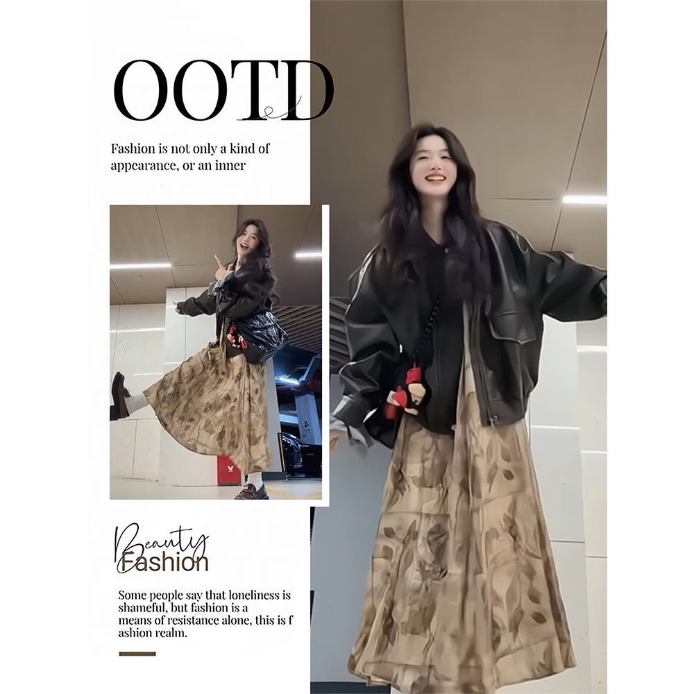 大码胖MM韩系穿搭套装复古皮衣夹克外套高级感碎花连衣裙两件套,女装/女士精品,时尚套装,淘宝优惠券,粉丝福利购,淘宝优惠卷