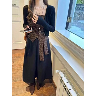 新款 大码 胖MM美式 复古豹纹不规则绑带吊带背心夏季 女 防晒针织开衫