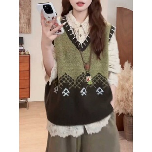 韩系复古时尚独特漂亮套装秋冬新款大码胖MM显瘦POLO领衬衫马甲女
