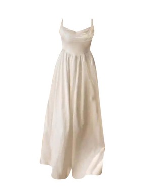 大码胖mm白色法式荡领吊带连衣裙女装夏季显瘦纯欲风掐腰裙子