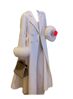 大码胖MM韩版时尚高级感气质毛呢外套女春季百搭宽松长款白色大衣