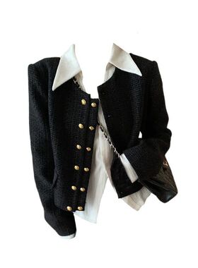 大码胖mm法式高级感百搭衬衫上衣女春季新款小香风短款外套两件套