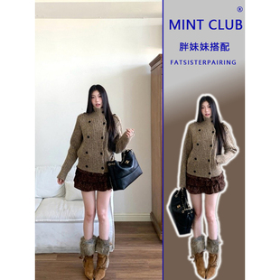 气质穿搭一整套女复古风双排扣上衣半身裙两件套 时尚 大码 胖MM法式