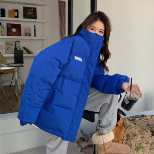 克莱因蓝棉服外套女中长款棉衣加厚冬季ins设计感小众羽绒面包服