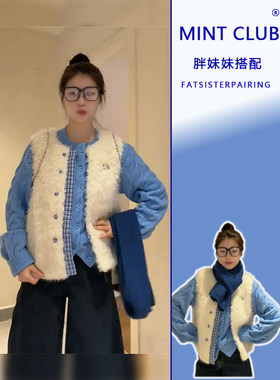 春秋新款高级感叠穿羊羔毛马甲女