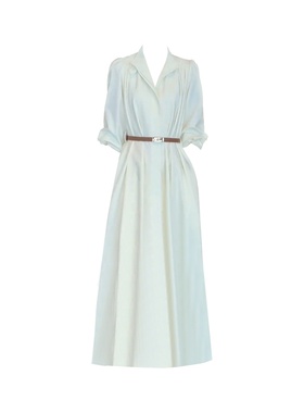 大码胖mm法式洋气白色连衣裙女装秋季收腰长裙气质温柔风显瘦裙子