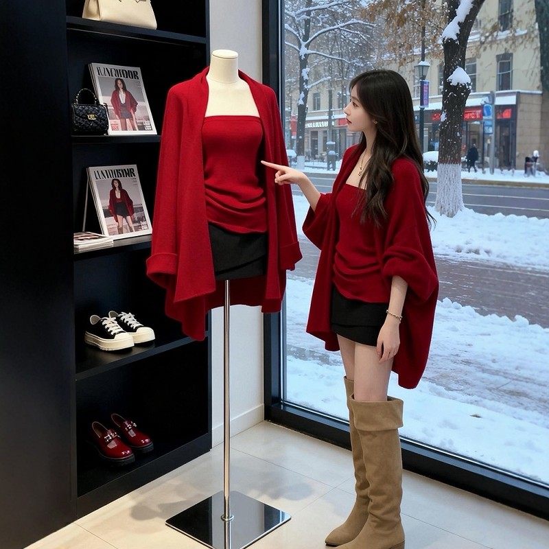 大码胖mm氛围感针织毛衣上衣套装女装春季显瘦抹胸背心外套两件套,女装/女士精品,时尚套装,淘宝优惠券,粉丝福利购,淘宝优惠卷