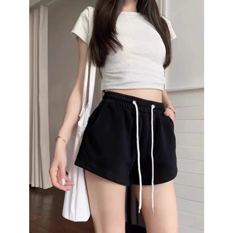 大码胖mm美式基础款宽松休闲百搭运动短裤女松紧绑带辣妹热裤卫裤