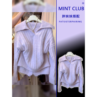 女春秋时尚 套装 百搭两件套潮 胖mm韩系慵懒风休闲针织毛衣短裤 大码