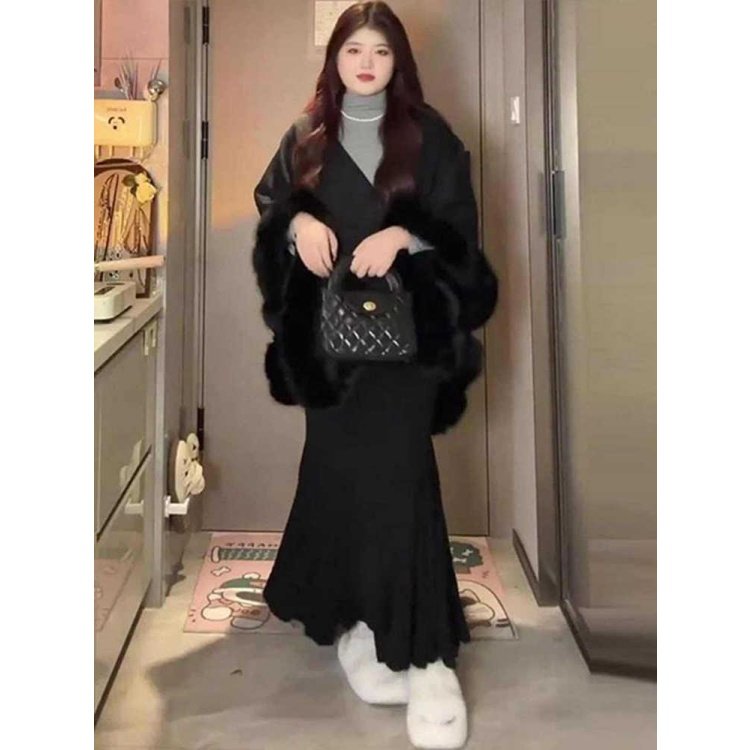 大码胖mm韩系百搭打底衫女春季慵懒风毛毛领披肩显瘦半身裙三件套,女装/女士精品,时尚套装,淘宝优惠券,粉丝福利购,淘宝优惠卷