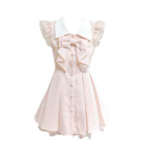 韩系减龄甜美粉色蕾丝花边蝴蝶结裙子夏季 胖MM大码 短裤 两件套 新款