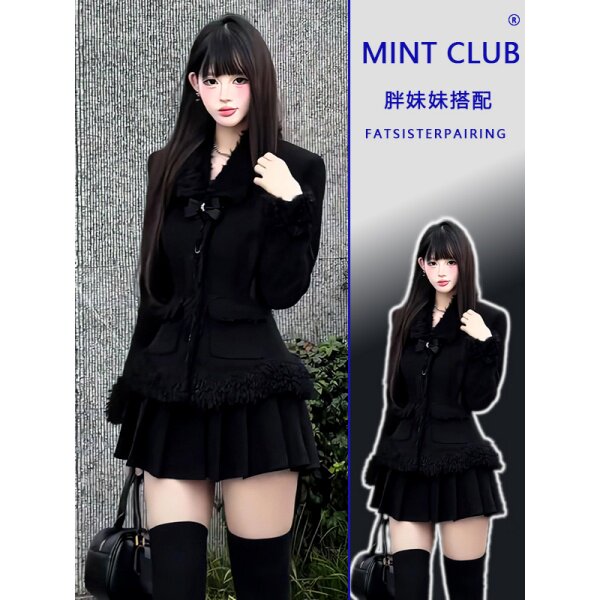 大码胖MM韩系修身显瘦外套半身裙两件套女装春季时尚上衣裙子套装