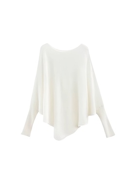 大码胖mm慵懒风白色蝙蝠袖不规则针织衫女装秋季新款宽松显瘦上衣