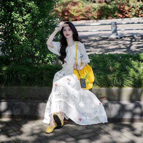 大码胖mm法式温柔风碎花修身上衣高腰A字半身裙夏季独特漂亮套装