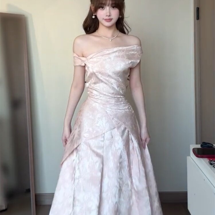 大码胖妹妹法式高级感重工提花收腰礼服裙女千金风气质绝美连衣裙