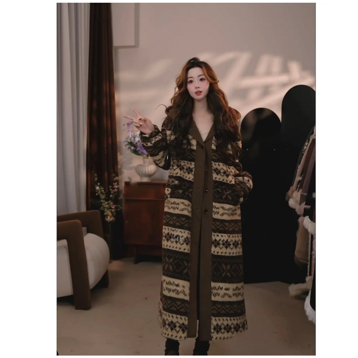 大码秋季慵懒风软糯连帽针织开衫