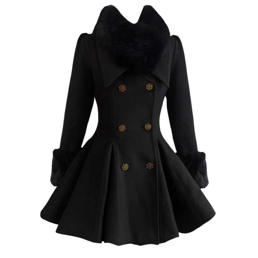 大码胖mm掐腰夹棉冬季毛呢大衣富家千金加厚毛领呢子修身长袖外套