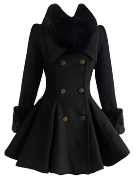 大码胖mm掐腰夹棉冬季毛呢大衣富家千金加厚毛领呢子修身长袖外套