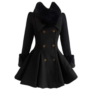 大码胖mm掐腰夹棉冬季毛呢大衣富家千金加厚毛领呢子修身长袖外套