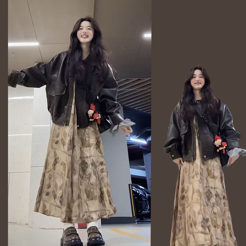 大码胖MM慵懒风复古套装女春季高级感时髦皮衣外套内搭吊带两件套,女装/女士精品,时尚套装,淘宝优惠券,粉丝福利购,淘宝优惠卷