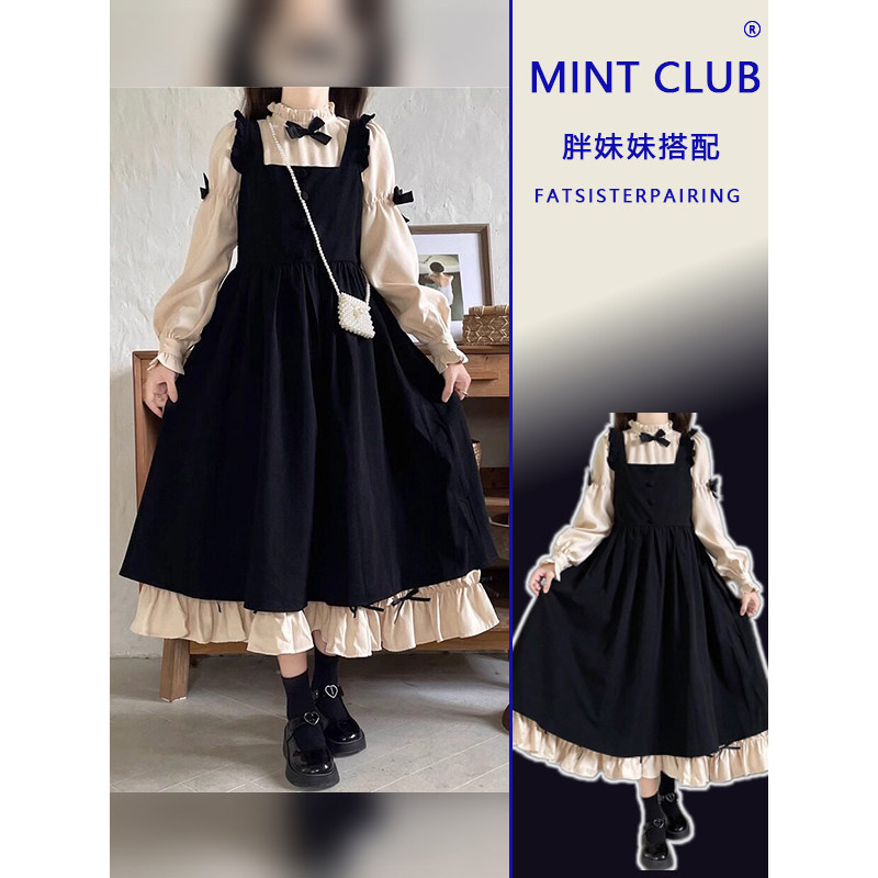 大码胖MM设计感泡泡袖蝴蝶结连衣裙女装春季学院风时尚叠穿背带裙,女装/女士精品,时尚套装,淘宝优惠券,粉丝福利购,淘宝优惠卷