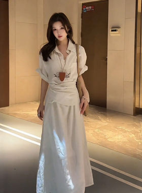 大码胖mm韩系复古休闲翻领连衣裙女装夏季新款巨好看修身显瘦长裙