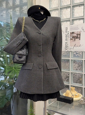 大码胖mm法式高级感简约风V领长袖外套女装秋冬新款时尚气质上衣