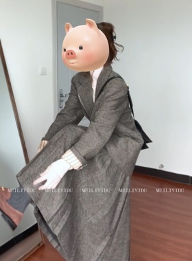 韩系复古西装套装女大码胖MM秋季新款毛呢外套高级感半身裙两件套