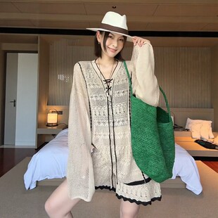 大码胖MM慵懒风气质镂空针织上衣女夏季新款宽松显瘦短裤两件套装