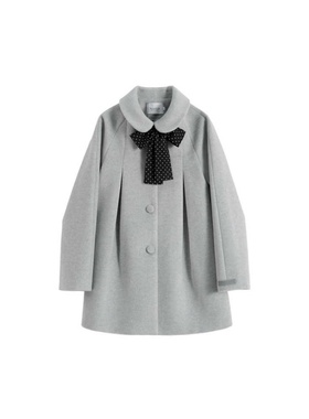 大码胖mm灰色娃娃领大衣女秋冬季法式气质中长款宽松显瘦毛呢外套