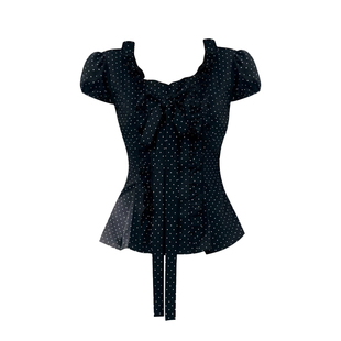 新款 法式 复古设计感小众蝴蝶结系带收腰衬衫 夏季 胖MM显瘦上衣 大码