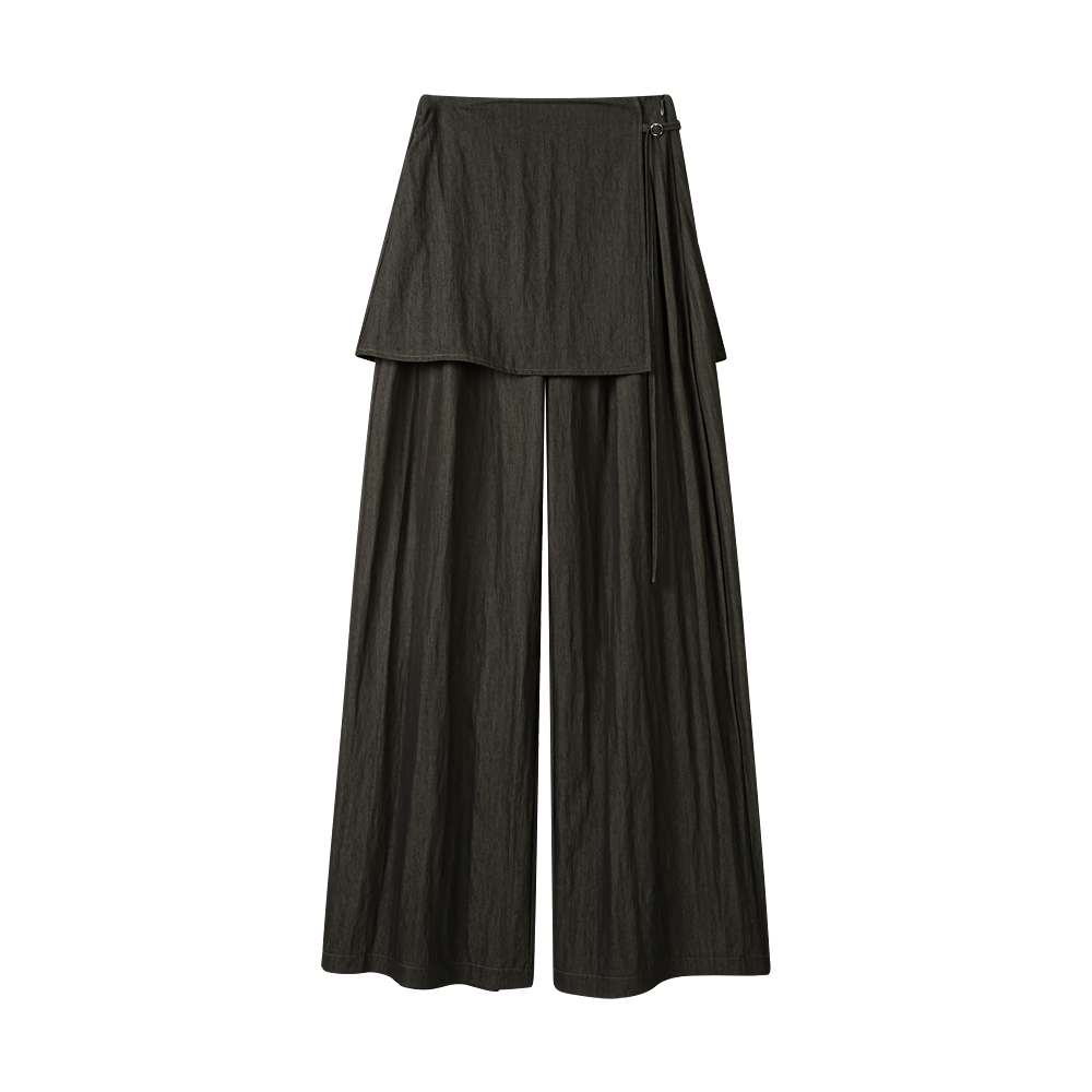 设计感屁帘拼接纯色假两件裤子