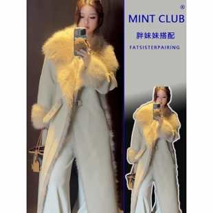 秋季新款设计感气质百搭皮草大衣女大码胖MM皮毛一体百搭毛呢外套