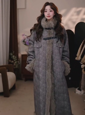 大码胖mm韩版气质高级感中长款外套女装秋冬新款保暖加厚过膝大衣