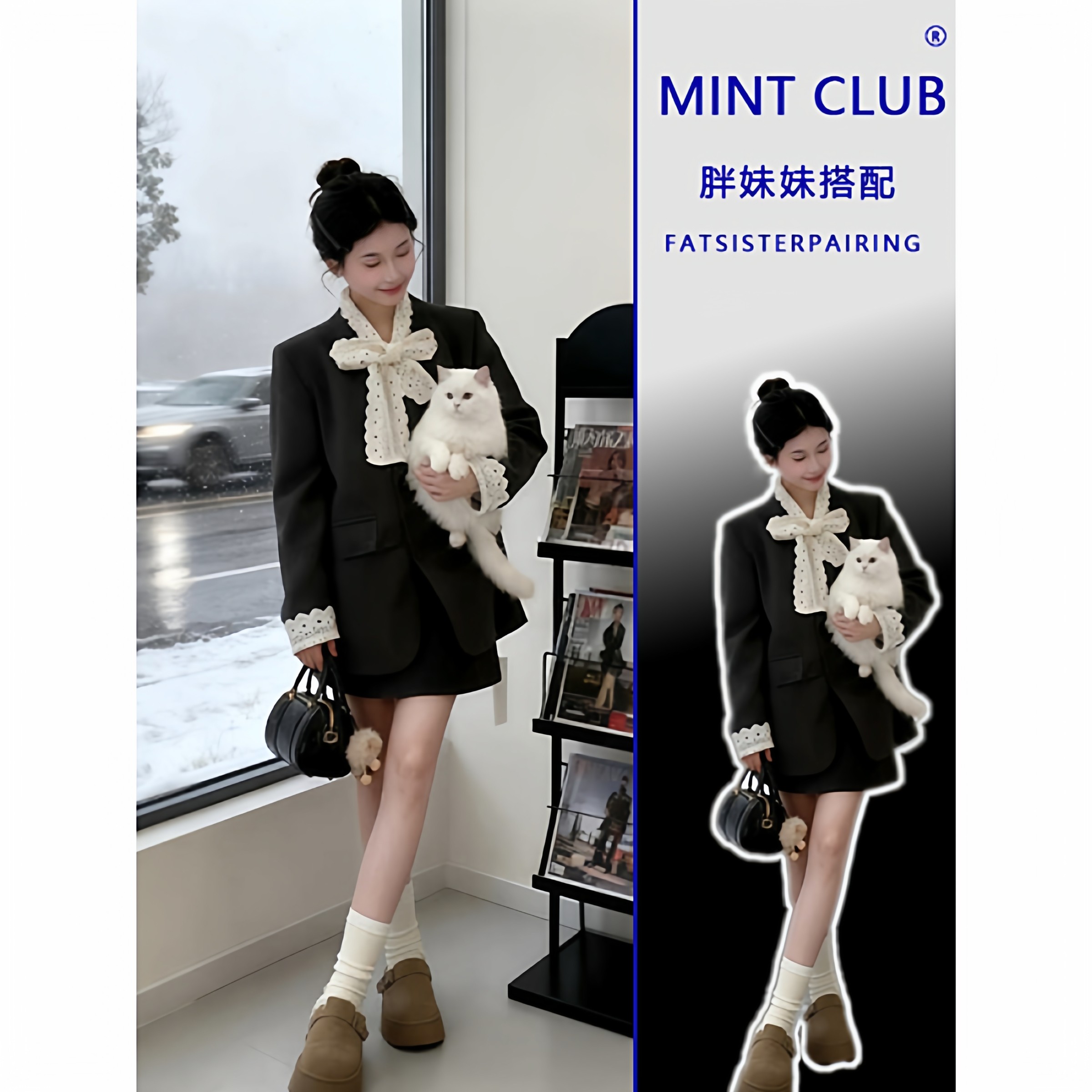 秋冬新款大码胖MM韩版设计感百搭宽松毛呢外套高腰半身裙两件套女,女装/女士精品,时尚套装,淘宝优惠券,粉丝福利购,淘宝优惠卷