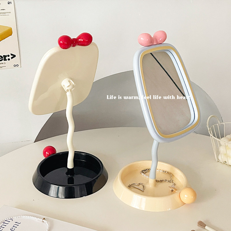 奶油风化妆镜家用办公室学生宿舍高清高颜值工位桌面台式镜子可立