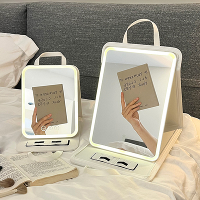 led化妆镜便携镜子可折叠带灯梳妆镜台式桌面补光宿舍办公室镜子