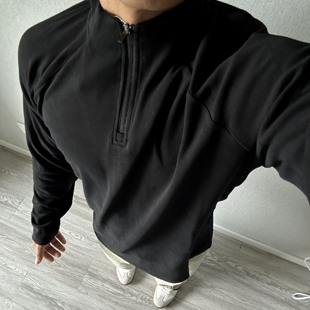 插肩袖 T恤25春夏新款 半拉链立领褐色 双面绒拉链户外打底长袖 LFG