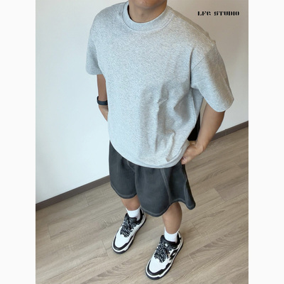 纯棉BOXY短袖潮牌纯色圆领t恤男