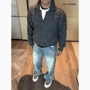 LFG 休闲男女秋冬 重磅Boxy宽松羊毛绒舒适软糯假两件针织毛衣美式