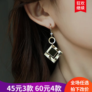 欧美潮酷个性夸张时尚大耳环耳挂女士韩国气质高级感几何方形耳饰