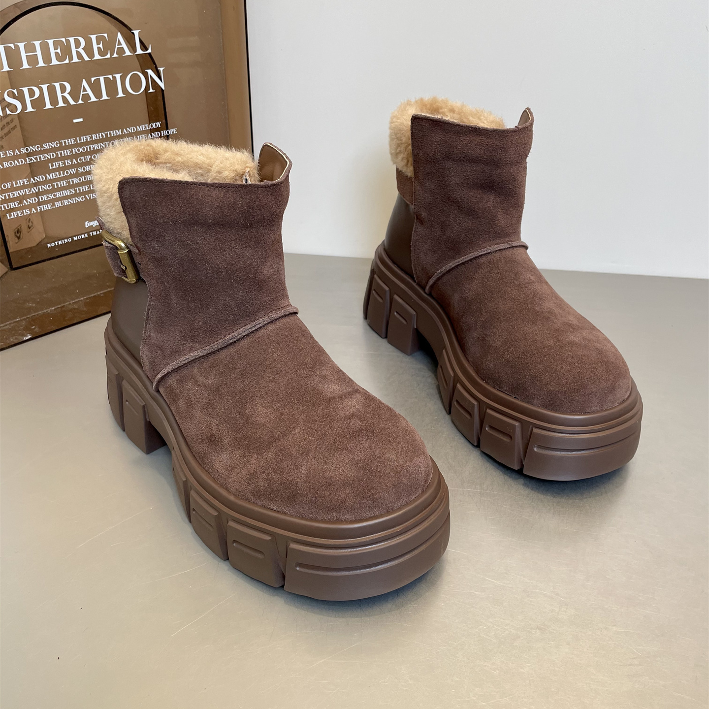 高跟厚底毛绒雪地靴户外风短靴女