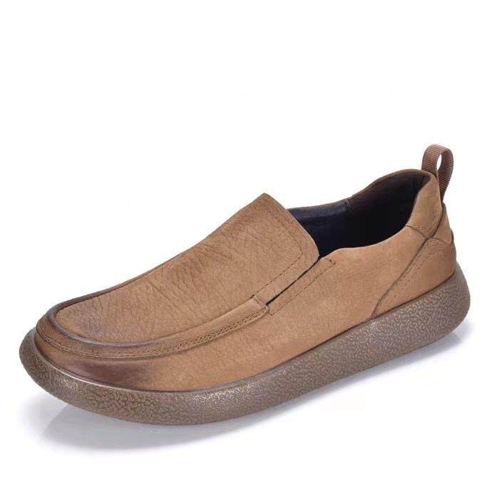 越南撤柜男鞋牛筋底休闲皮鞋男真皮软面皮软底一脚蹬磨砂牛皮男鞋